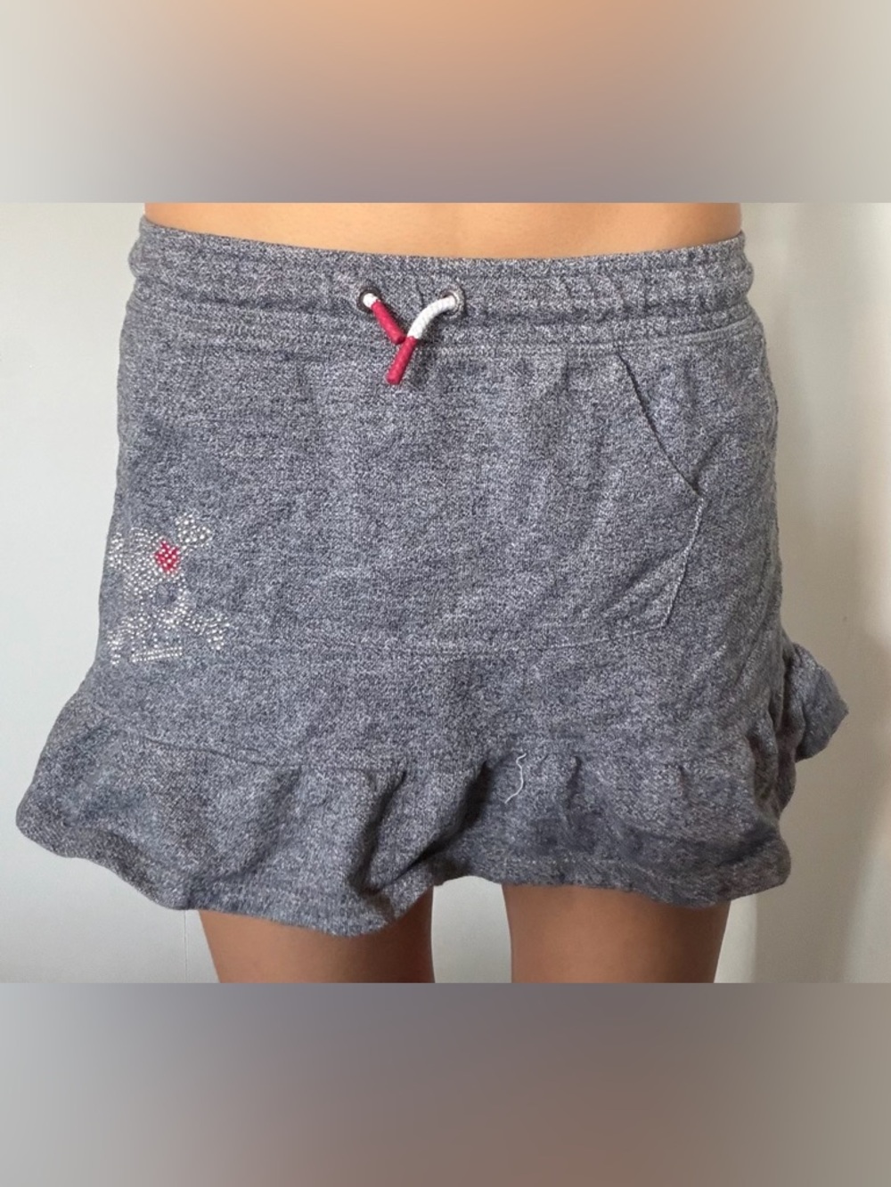 Y2K Canadiana Mini Grey Sweat-Skirt with Skull